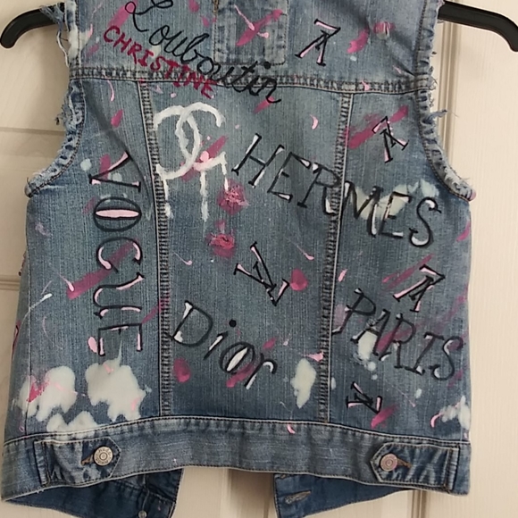 Hand Painted Word Art Denim Vest - Picture 4 of 5